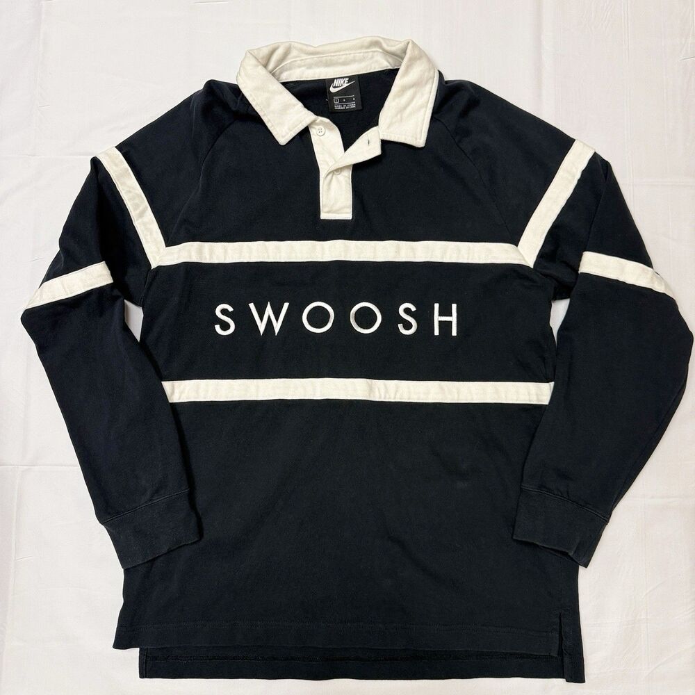 Nike Sportswear Swoosh Long Sleeve Black Rugby Shirt Men's Size Large